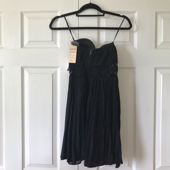 Black Peasant Style Strapless Dress - Picture 3 of 4